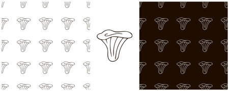 Seamless pattern with forest mushrooms. Monochrome Set Illustration in hand draw style. Chanterellesのイラスト素材
