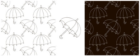 Seamless pattern with umbrellas. Monochrome. Set Illustration in hand draw style. Can be used for fabric and etcのイラスト素材