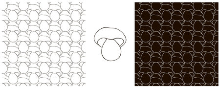Set Seamless pattern with forest mushrooms. Monochrome. Boletus. Can be used for fabric, packaging, wrapping paper and etcのイラスト素材