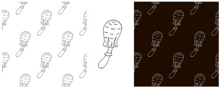 Set Seamless pattern with forest mushrooms. Monochrome Fairy mushroom. Can be used for fabric, packaging and etcのイラスト素材