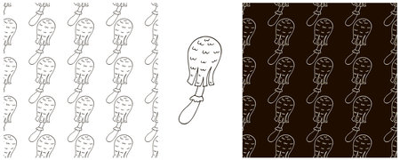 Set Seamless pattern with forest mushrooms. Pale Fairy mushroom. Monochrome. Can be used for fabric and etcのイラスト素材