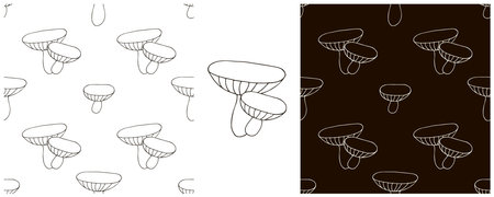 Xerocomus. Monochrome Set Seamless pattern with forest mushrooms. Can be used for fabric, packaging, wrapping and etcのイラスト素材