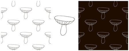 Xerocomus. Seamless pattern with forest mushrooms. Monochrome Set Illustration in hand draw style. Autumn motivesのイラスト素材