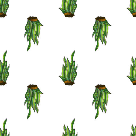Creative marine seamless pattern. Algae. Pattern in hand draw style, created for fabrics, textiles, wrapping paper, packaging, children's room decoration, etcのイラスト素材