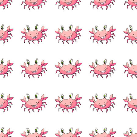 Creative marine seamless pattern. Crabs. Pattern in hand draw style, created for fabrics, textiles, wrapping paper, etcのイラスト素材