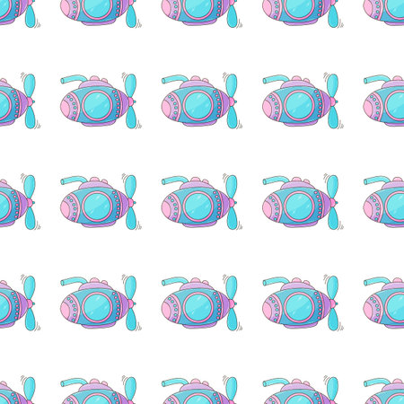 Submarines. Creative marine seamless pattern. Pattern in hand draw style, created for fabrics, textiles, wrapping paper, packaging, children's room decoration, etcのイラスト素材