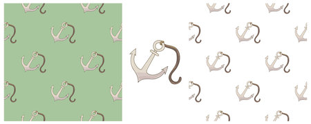 Anchor. Set Creative marine seamless patterns. Pattern in hand draw style, created for fabrics,...