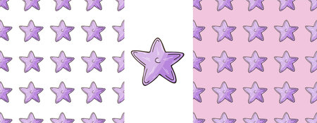 Set marine seamless patterns. Sea stars. Pattern in hand draw style, created for fabrics, textiles, wrapping paper, packaging, children's room, etcのイラスト素材