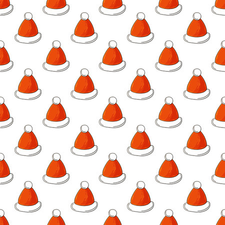 Christmas. New Year hats. Seamless pattern in hand draw style. Can be used for fabric, packaging, wrapping paper and etcのイラスト素材