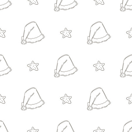 Christmas holidays. Coloring pattern in hand draw style. New Year's hats, stars. Can be used for fabric, packaging, wrapping paper and etcのイラスト素材
