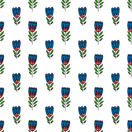 Folk flower ornament. Seamless pattern. Pattern in hand drawn style. Print for cloth design, textile, fabric, wallpaper, wrapping paper, etcのイラスト素材