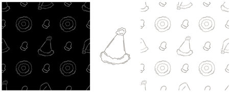 New Year greetings. Set Monochrome patterns in hand draw style. Christmas hats. Can be used for fabric and etcのイラスト素材