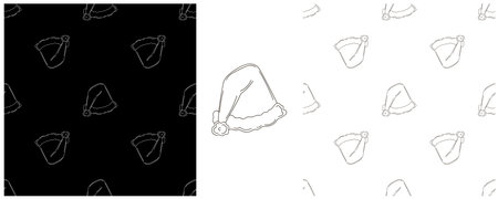 Set Christmas background. Monochrome pattern in hand draw style. New Year hats. Can be used for fabric and etcのイラスト素材