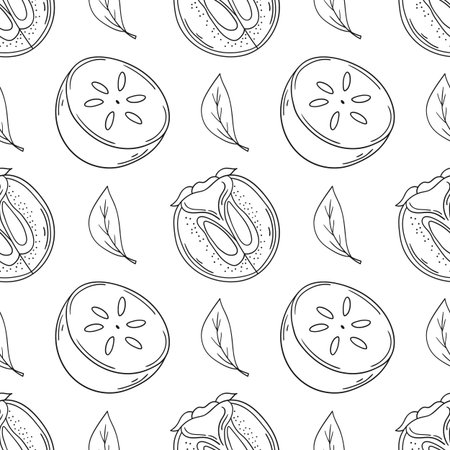 Pattern for textile or kitchen in hand draw style. Persimmon. Monochrome fruit pattern. Print for designのイラスト素材