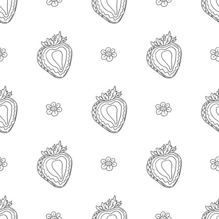 Pattern for textile or kitchen in hand draw style. Strawberry. Monochrome berry pattern. Print for design, textile, fabric, wallpaperのイラスト素材