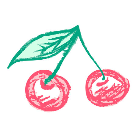 Children's drawing with wax crayons and pastels. Cherry. Element of your design, cute icon, sign,...