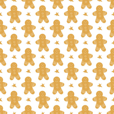 Christmas seamless pattern in hand-drawn style. Gingerbread. Print for design, textile, fabric,...