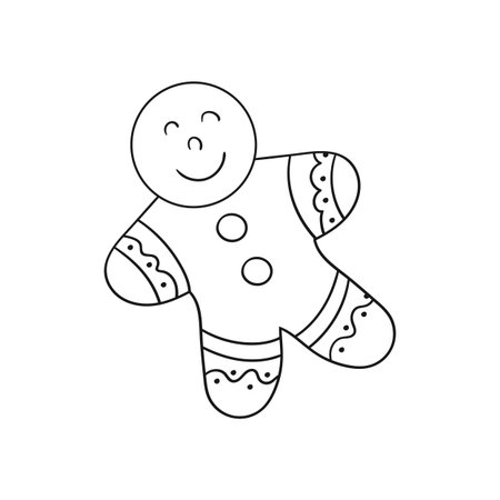Christmas icon. Gingerbread. Hand-drawn monochrome illustrations. Black outline. Design for coloring...