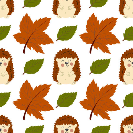 Autumn seamless pattern. Cute hedgehogs. Pattern for children's room design, wallpaper, textiles, clothing, backgrounds cardsのイラスト素材