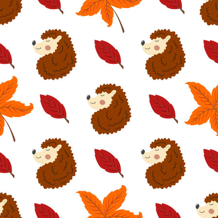 Autumn seamless pattern. Cute hedgehogs. Pattern for children's room design, wallpaper, textiles, clothing, backgroundsのイラスト素材