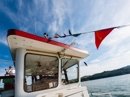 Niedzica, Poland - August 28, 2015: wheelhouse of tourist boat on Czorsztynskie lake. Popular way - for many tourists - to get to ruins of Czorsztyn castleのeditorial素材