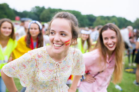 Poznan, POLAND - JULY 24, 2016: pilgrims dancing and singing during Days In Dioceses just before The World Youth Day in Krakow; WYD is an international meeting of youth from all over the worldのeditorial素材