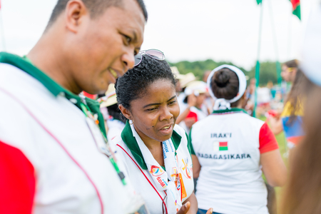 Poznan, POLAND - JULY 24, 2016: pilgrims dancing and singing during Days In Dioceses just before The World Youth Day in Krakow; WYD is an international meeting of youth from all over the worldのeditorial素材