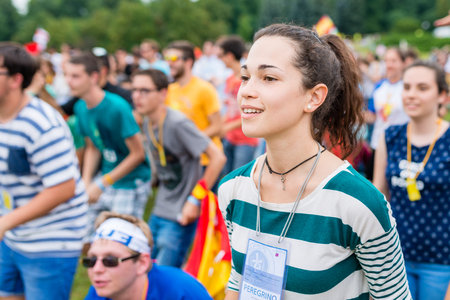 Poznan, POLAND - JULY 24, 2016: pilgrims praying, dancing and singing during Days In Dioceses just before The World Youth Day in Krakow; WYD is a meeting of youth from all over the worldのeditorial素材