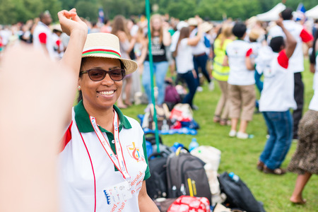 Poznan, POLAND - JULY 24, 2016: pilgrims praying, dancing and singing during Days In Dioceses just before The World Youth Day in Krakow; WYD is a meeting of youth from all over the worldのeditorial素材