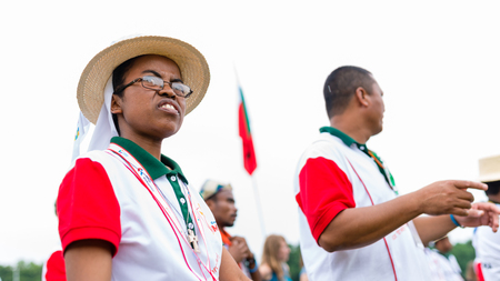 Poznan, POLAND - JULY 24, 2016: pilgrims praying, dancing and singing during Days In Dioceses just before The World Youth Day in Krakow; WYD is a meeting of youth from all over the worldのeditorial素材