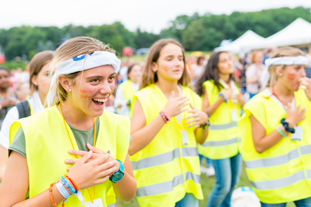 Poznan, POLAND - JULY 24, 2016: pilgrims praying, dancing and singing during Days In Dioceses just before The World Youth Day in Krakow; WYD is a meeting of youth from all over the worldのeditorial素材