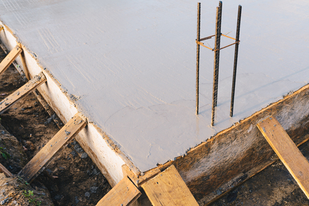 concrete slab with steel reinforcement barsの写真素材