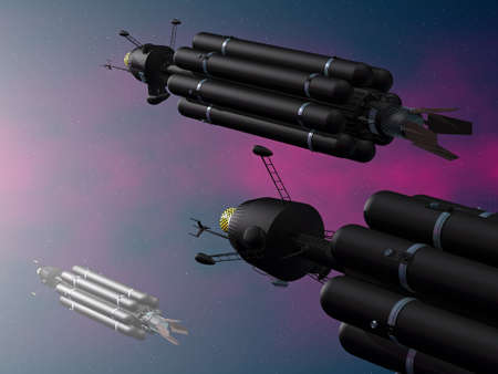 illustration (3d render) of fantasy spacecrafts