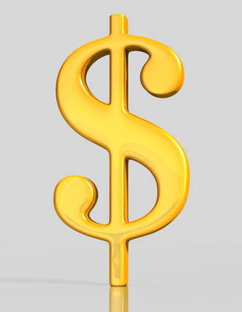 Golden dollar symbol on light gray backgroundの写真素材
