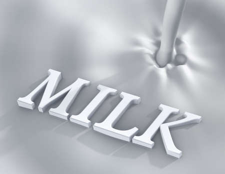 3D render of simple splash and inscription (milk)の写真素材