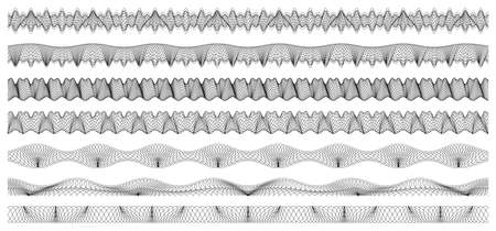Set of seven simple guilloche borders suitable for currency, certificate or diplomaの写真素材