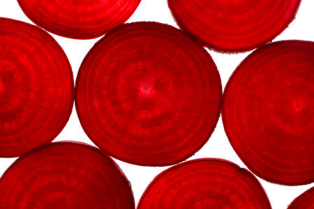 Beetroot slices from above. Close up, full frame shoot.