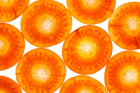 Carrot slices from above. Close up, full frame shoot.