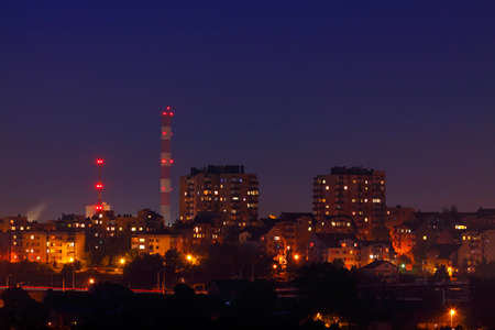 Night shot of cityscape. Kielce, Poland, Holy Cross Mountains.の写真素材