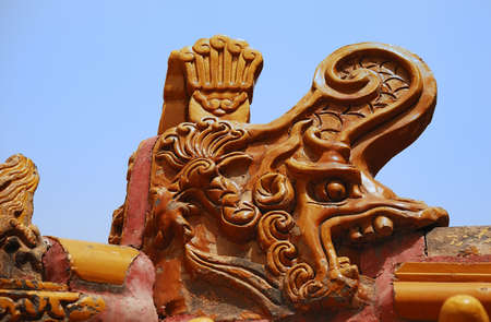 Colorful elements of chinese roof of temple