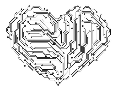Digital heart in motherboard elements. Vector illustrationのイラスト素材