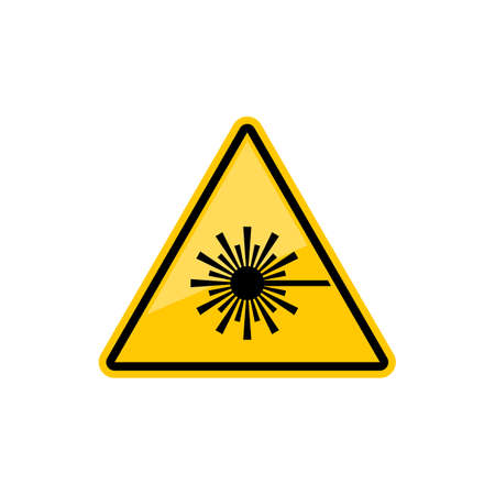 Laser hazard icon isolated radiation sign, yellow triangle. Vector ISO or LED lazer warning symbol, do not look directly at laser lights icon. Safety precaution triangular sign, be careful of lightのイラスト素材