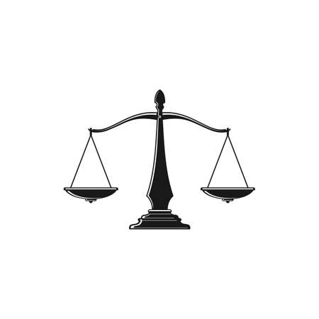 Mass balance scales isolated symbol of law and justice monochrome icon. Vector antique measuring device, Beam balance weight scales, retro mass balances of judgment and punishment, equality signのイラスト素材
