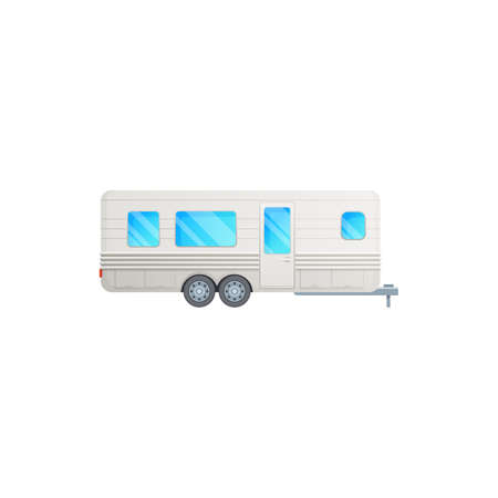 Travel trailer or camper truck van, RV motorhome, vector icon. Camper trailer, recreational van and vacations motor home vehicle, camping adventure and tourism transport on wheelsのイラスト素材