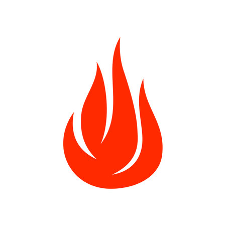Fire flame flare isolated flat cartoon icon. Vector orange burning campfire or bonfire, fireproof warning emblem, symbol of heat, combustion and passion. Flammable inferno, bright blazing litのイラスト素材