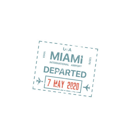 Passport stamp, travel customs visa of USA Miami, America international airport border control passport stamp. Vector square frame of USA immigration customs and airport departureのイラスト素材