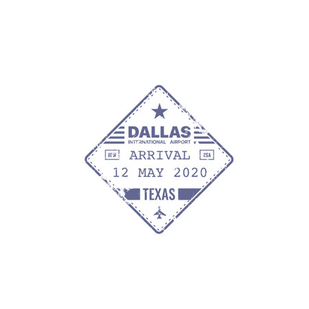 Stamp, passport travel visa of USA America, vector Dallas international airport in Texas. US American international border control square passport stamp with country airport arrival and entry dateのイラスト素材