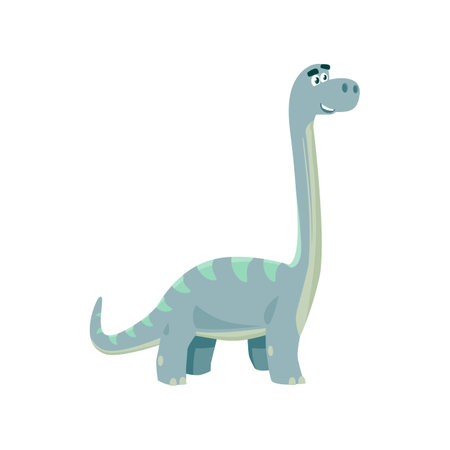Brontosaurus isolated cartoon tyrannosaurus kids toy, robot model. Vector blue childish dino, dinosaur animal Apatosaurus species Brontosaurus excelsus. Big lizard, cartoon style dino with long neckのイラスト素材