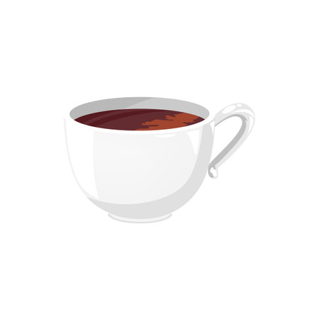 White cup of coffee or tea isolated aromatic drink. Vector morning refreshment hot drink realistic icon. Traditional English 5 oclock tea, herbal, green or black beverage in ceramic mug with handleのイラスト素材