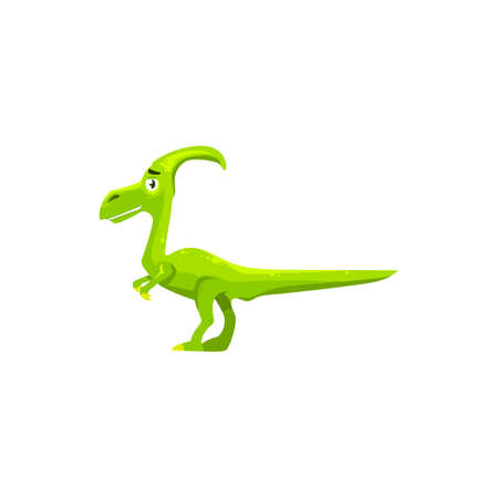 Dinosaur parasaurolophus skull with crest isolated kids toy robot. Vector parasaurolophus in green color, extinct animal. Herbivorous ornithopod dinosaur, walkeri dino, extinct prehistoric creatureのイラスト素材
